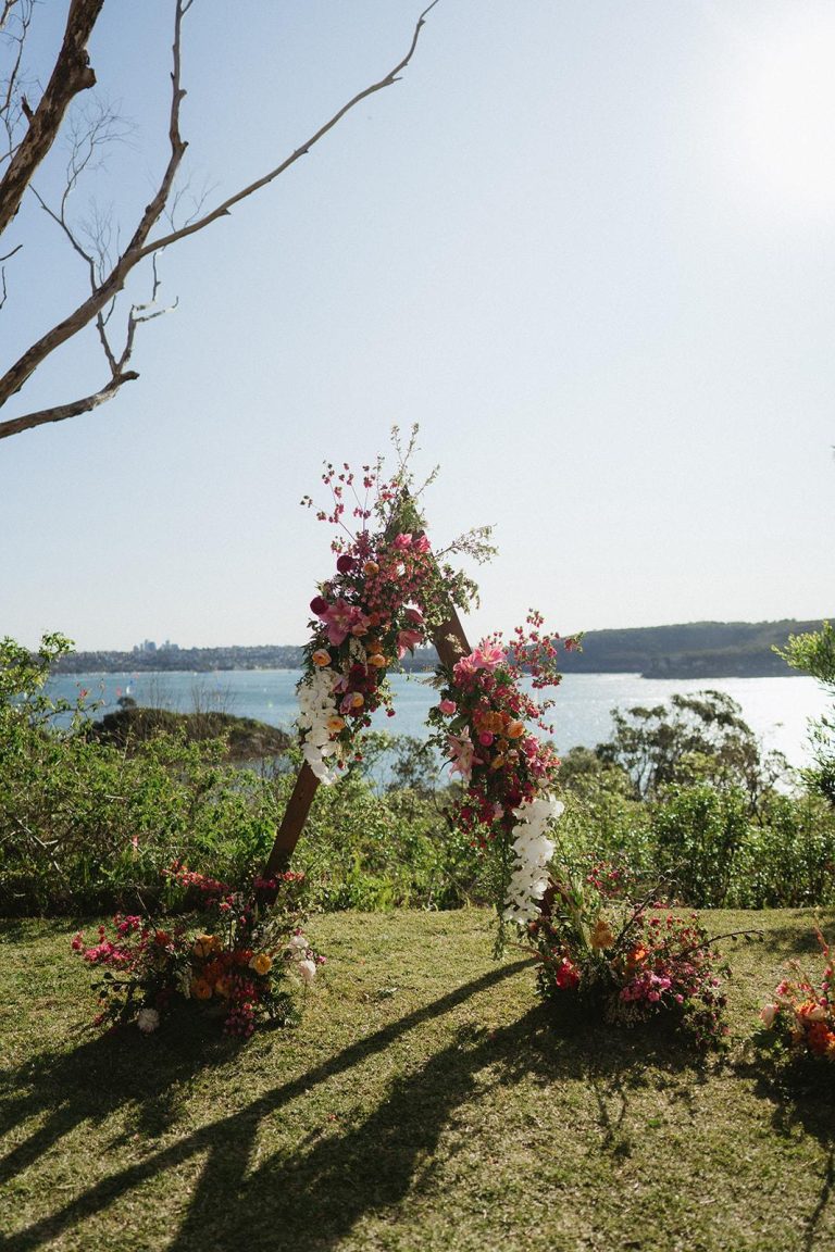 Pink and orange floral arbour